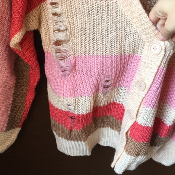 DISTRESSED STRIPED CARDIGAN - Picture 4 of 4